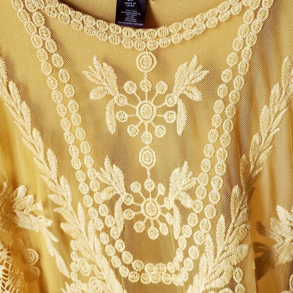 Women Multiples Yellow Mustard Gold Boho Tunic Top 2X Embroidered Lace Fall NEW - Picture 2 of 8